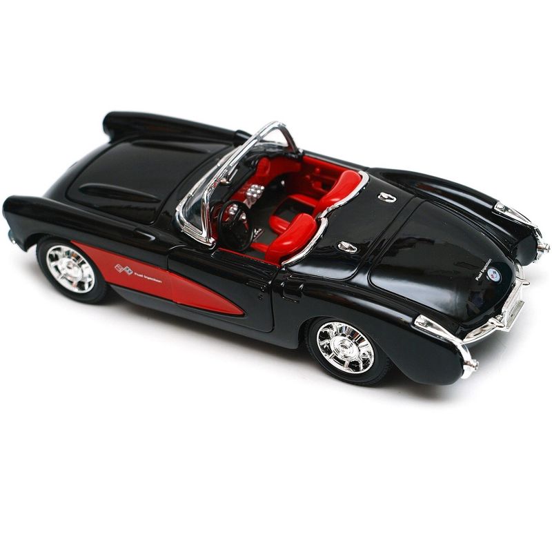 1957 Chevrolet Corvette Convertible Black and Red with Red Interior "NEX Models" 1/24 Diecast Model Car by Welly