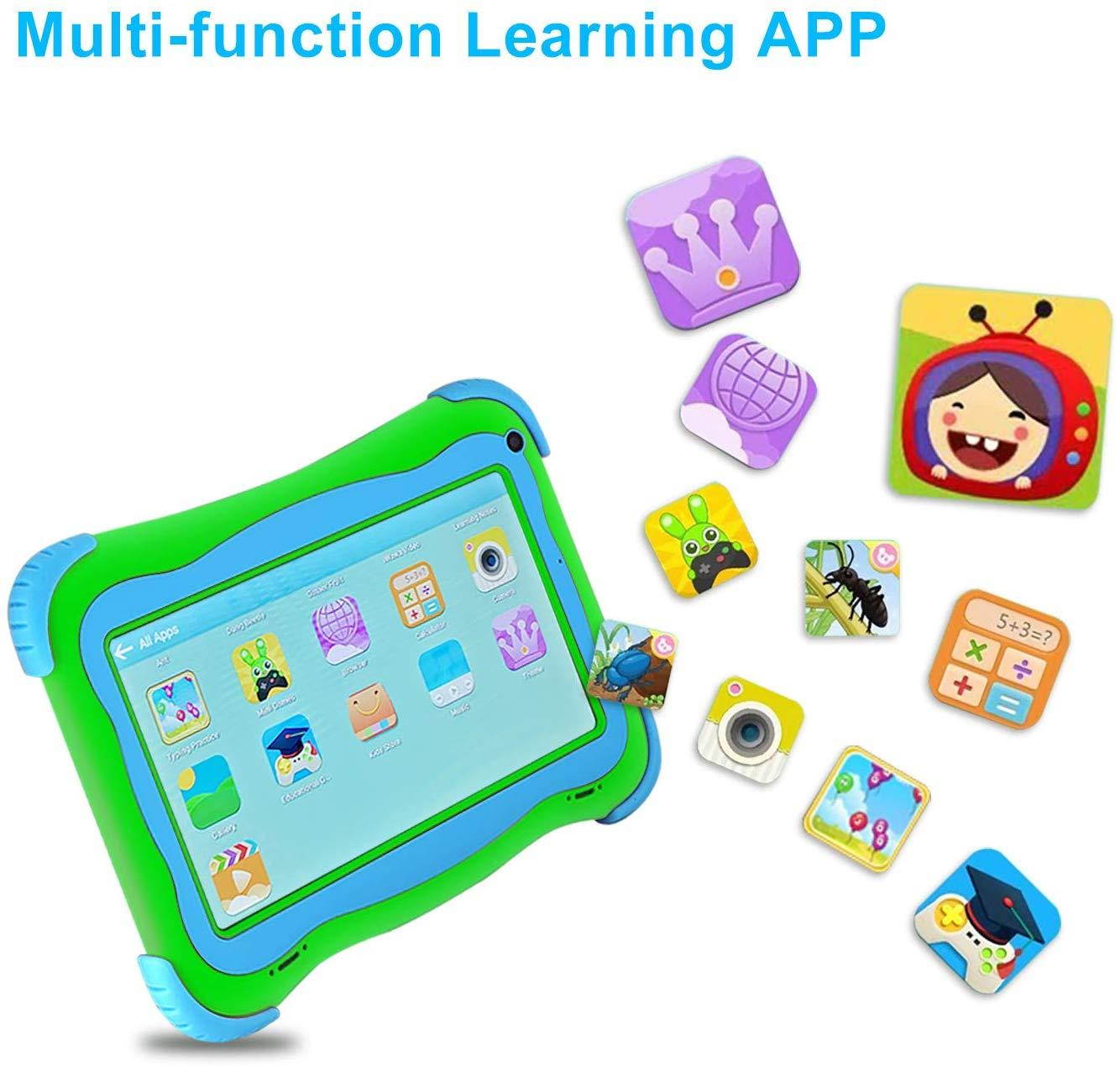 Tablet for Kids, 7 inch Kids Tablet Android 1GB +16 GB Learning Tablet,IPS Eye Protection,Dual Cameras WiFi GMS Certified Kids-Proof Toddler Tablets Parent Control,Google Play Store (Green)