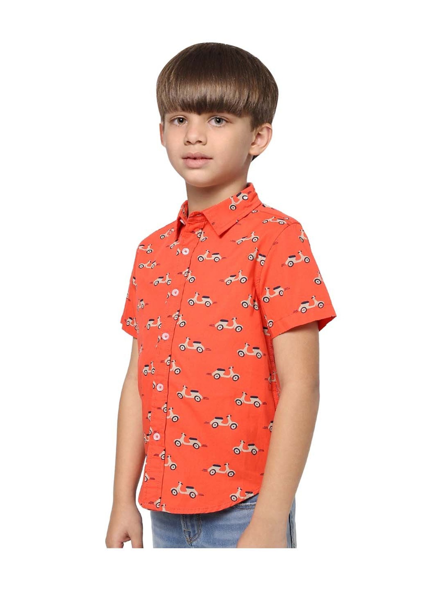Jack & Jones Junior Boys Orange  Cotton Printed Shirt