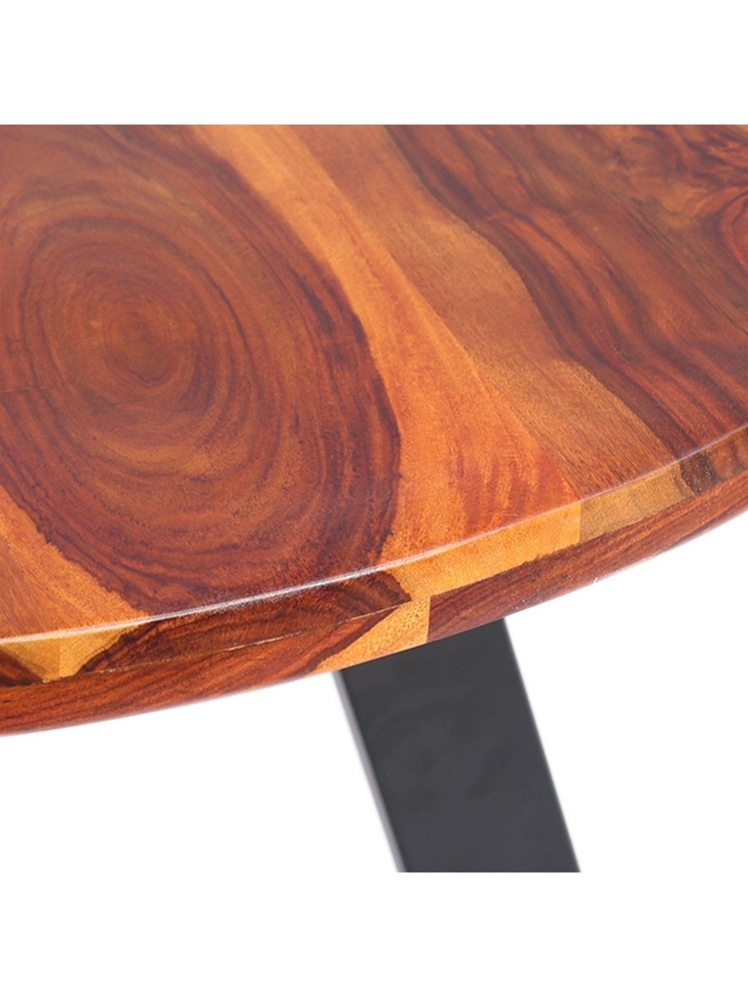 ExclusiveLane Round Edges Brown Sheesham Wood Handcrafted 4 Seater Dining Table Teak Finish