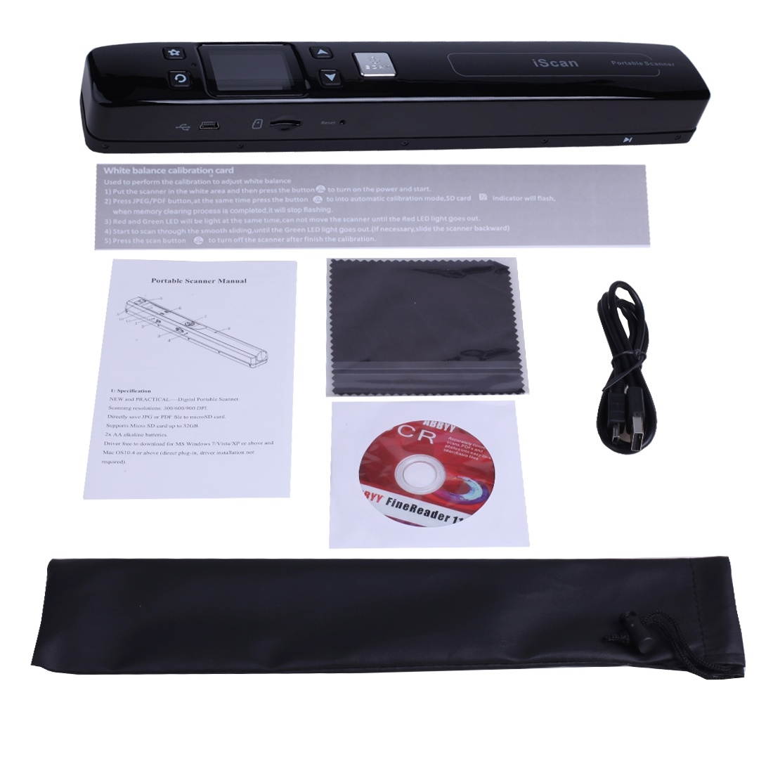 iScan02 Double Roller Mobile Document Portable Handheld Scanner with LED Display, Support 1050DPI