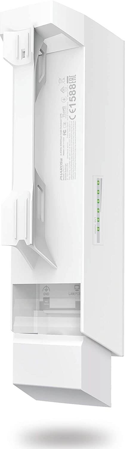 TP-Link 2.4GHz N300 Long Range Outdoor CPE for PtP and PtMP Transmission | Point to Point Wireless Bridge | 9dBi 5km+ | Passive PoE Powered w/ Free PoE Injector | Pharos Control (CPE210)
