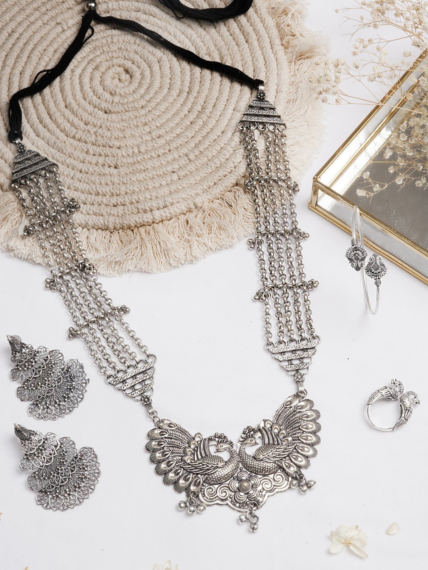 Teejh Pitara Collection Padmaja Silver Oxidized Jewellery Set