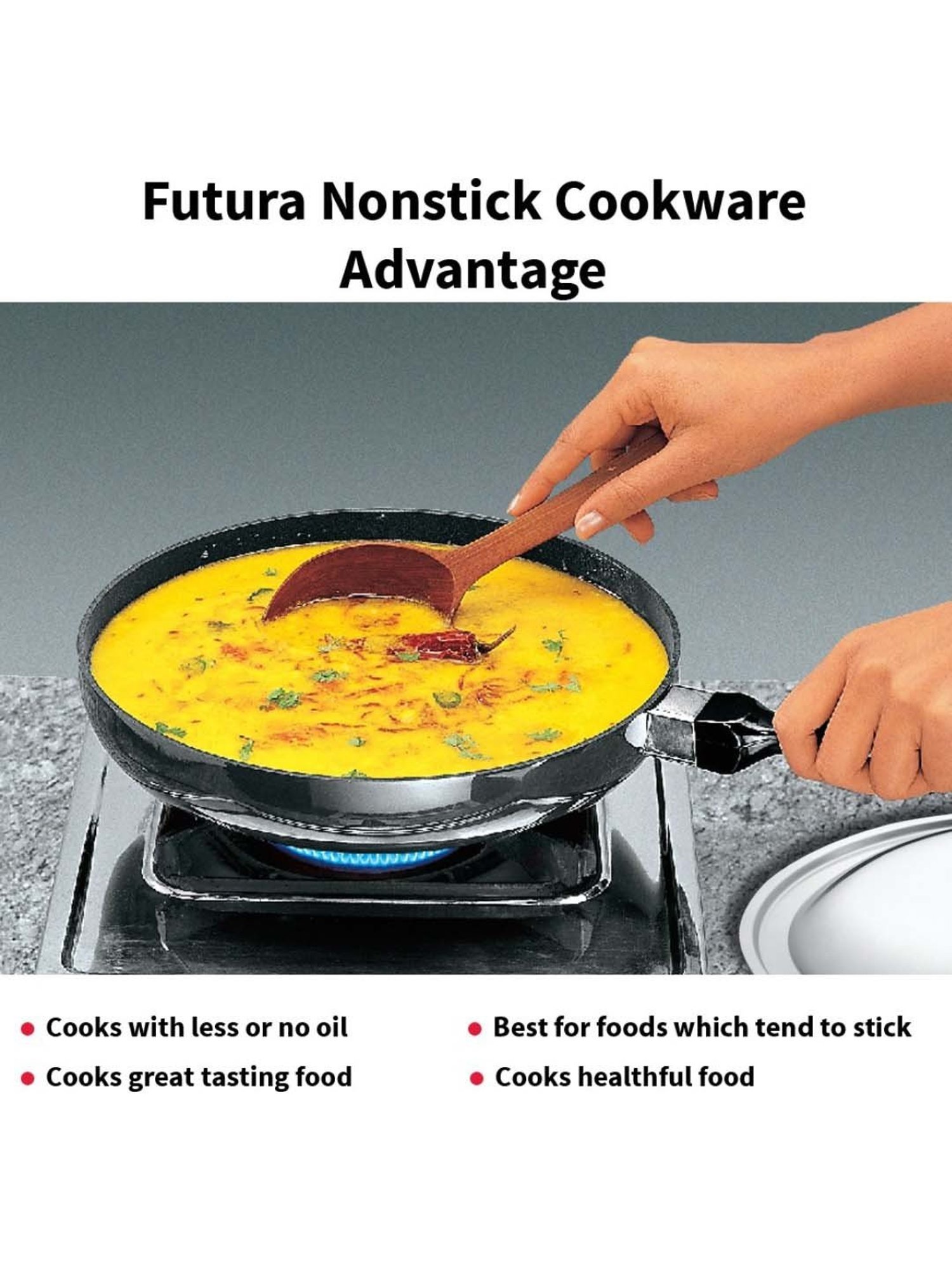 Hawkins Futura Nonstick Frying with Rounded Sides Fry Pan 24 cm diameter with Lid 1 L capacity