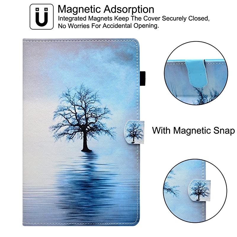 Case for  Kindle Fire 7 5th Generation 2015 Release Synthetic Leather Magnetic Closure Stand Cover with Card Slots for 2015 Fire 7 Display ONLY Blue Tree