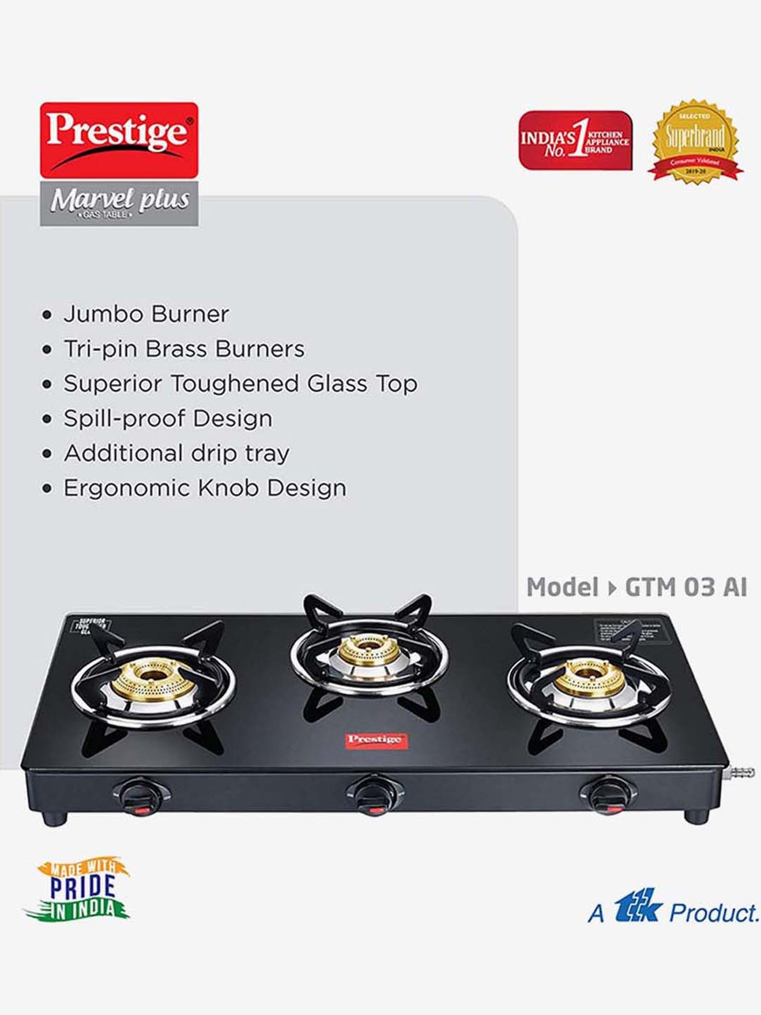 Pigeon Blackline Smart Black Glass Manual Gas Stove (2 Burners)