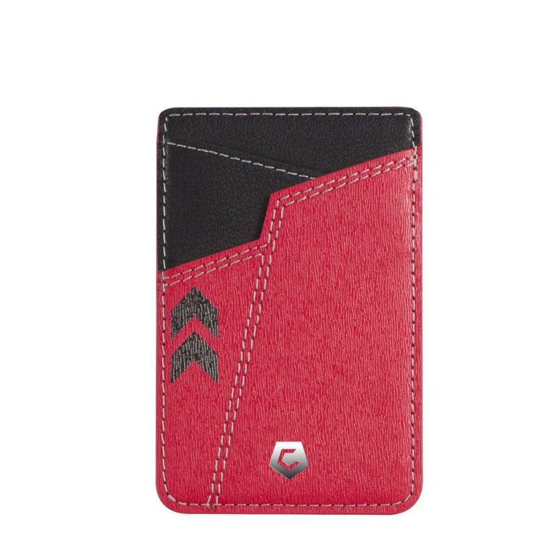 Cobble Pro [Genuine Leather] Stick-On Leather Card Holder Wallet Card Holder for Back of Phone, Red & Black