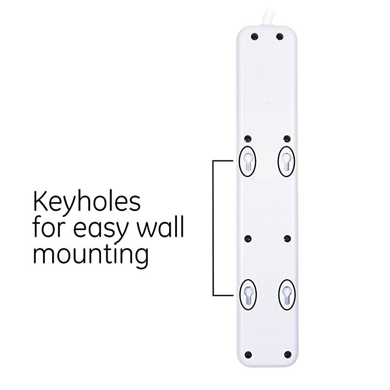 Power Strip Sur Protector 7 Outlets Long Power Cord 6ft Wall Mount Warranty White 36359
