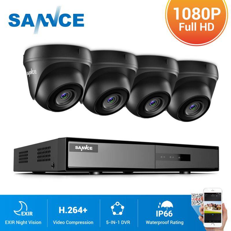 SANNCE 8CH 1080p Security Camera System 5-in-1 CCTV DVR Recorder and 4X Waterproof Wired Video Surveillance Cameras with 100 ft Night Vision, Motion Alert, Remote Access For Home
