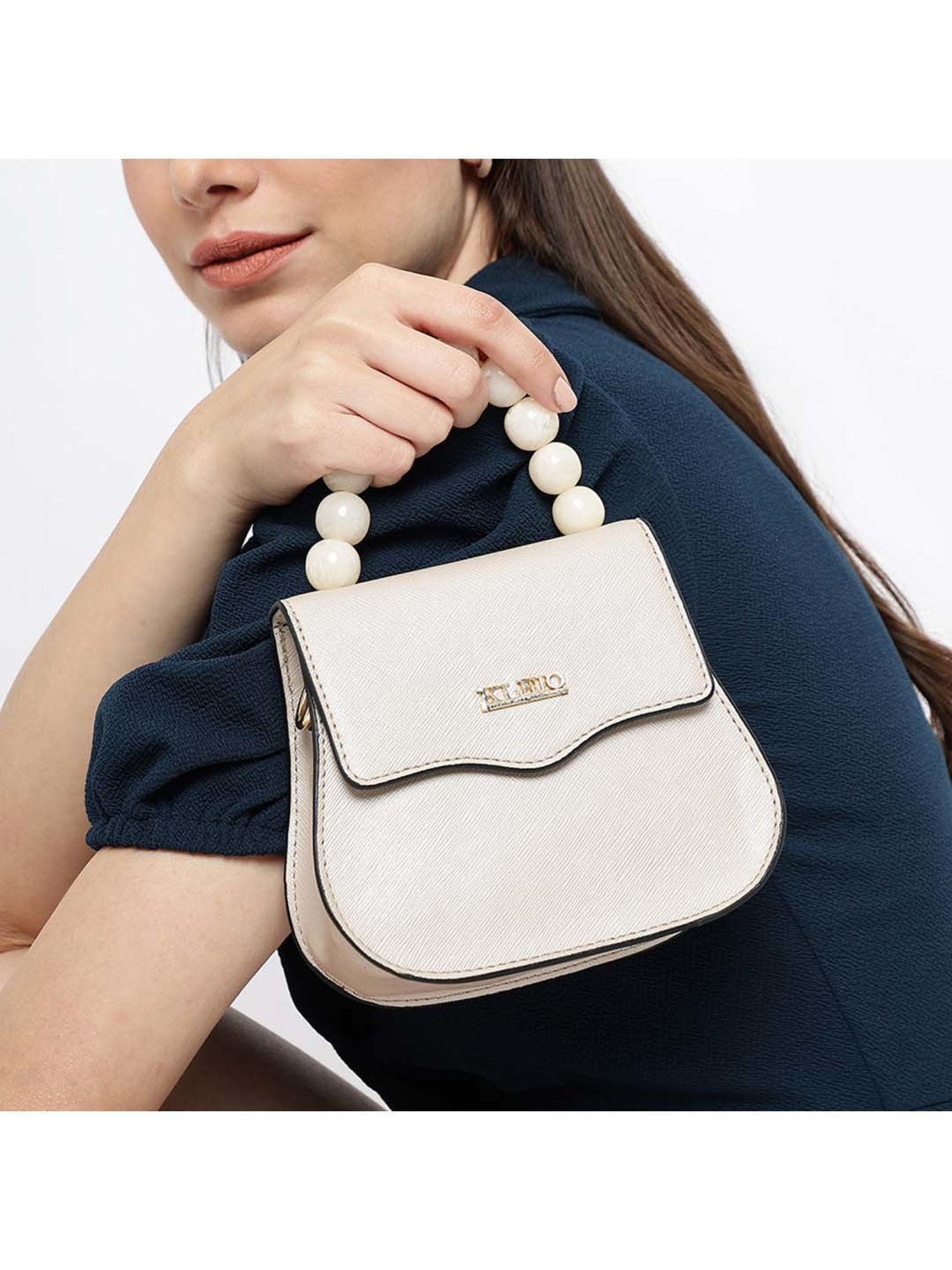 KLEIO Beige Solid Small Satchel Handbag