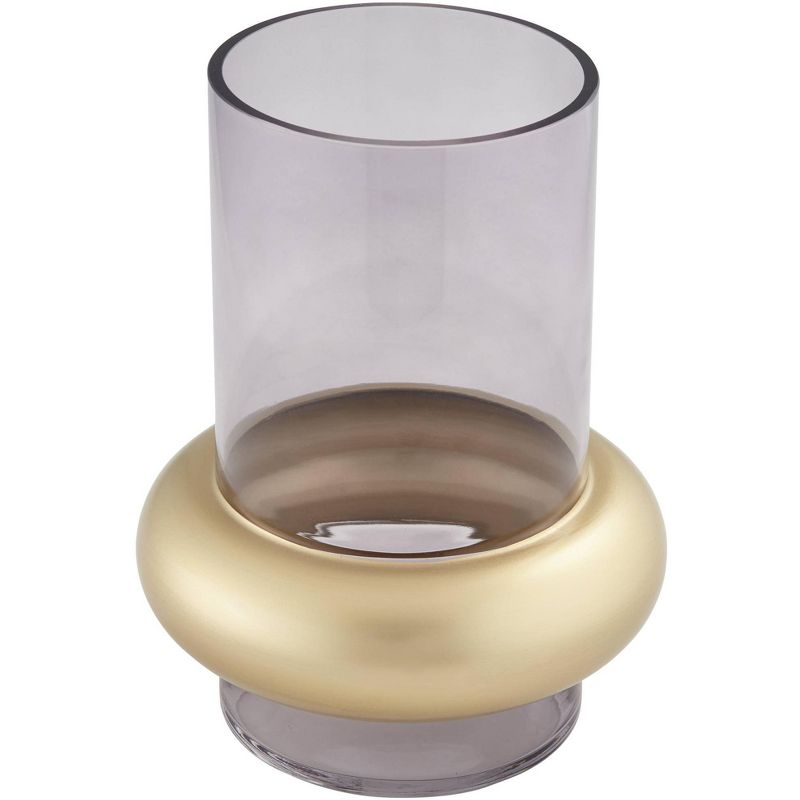 Studio 55D Jaurdi 9" High Clear Brown Glass and Gold Cylinder Vase