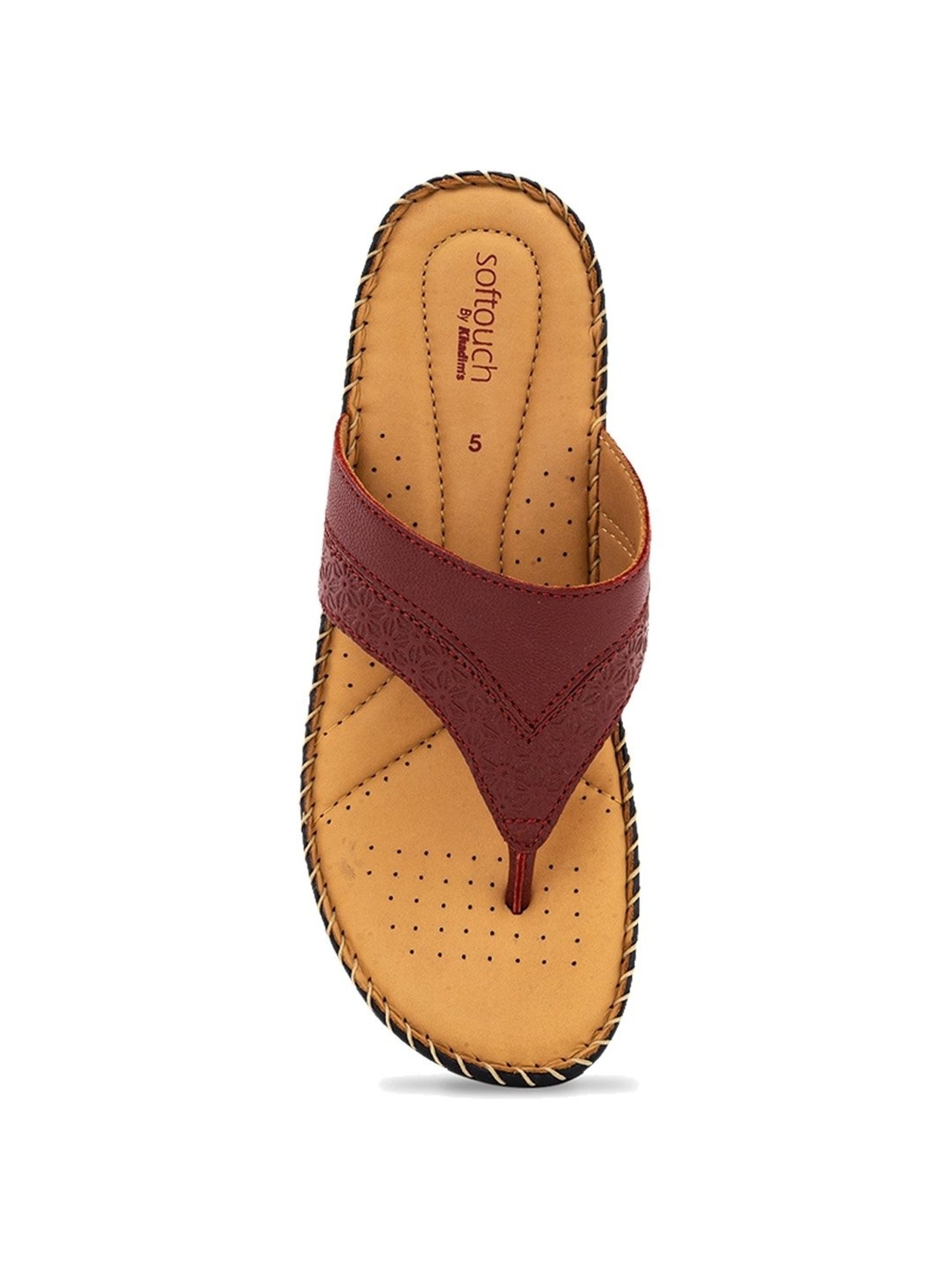 Softouch by Khadims Women's Maroon Thong Wedges