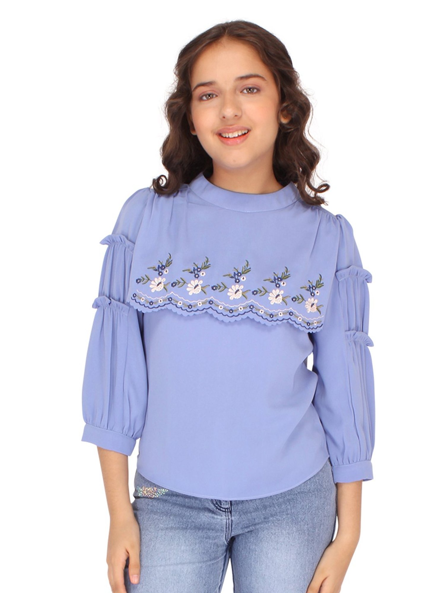 Cutecumber Kids Blue Embroidered Top