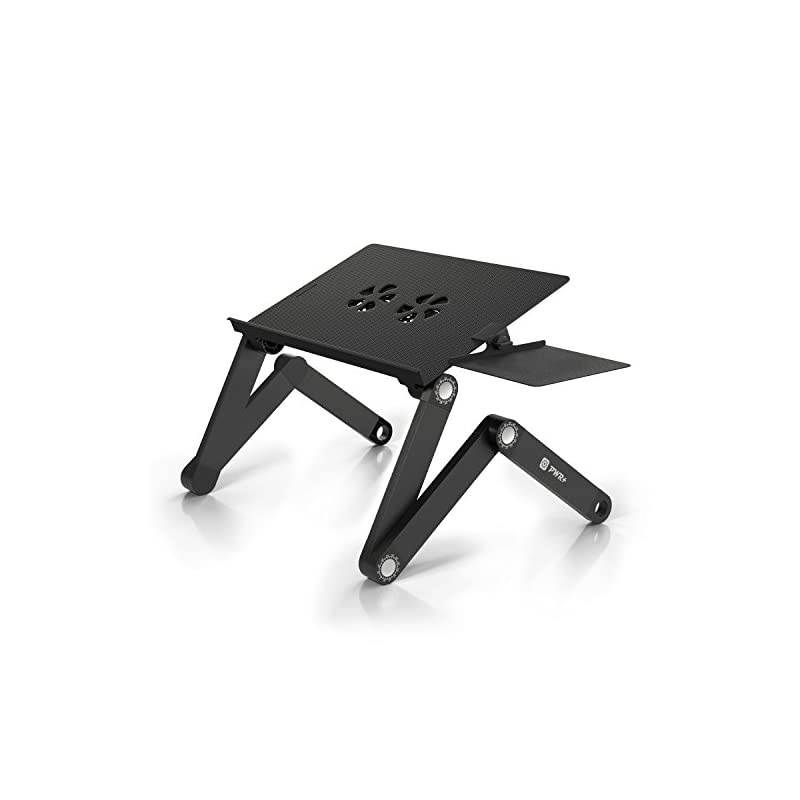 Laptop Table Stand Adjustable Riser Portable with Mouse Pad Fully Ergonomic Mount Ultrabook MacBook Notebook Light Weight Aluminum Black Bed Tray Desk Book Fans Up to 17"