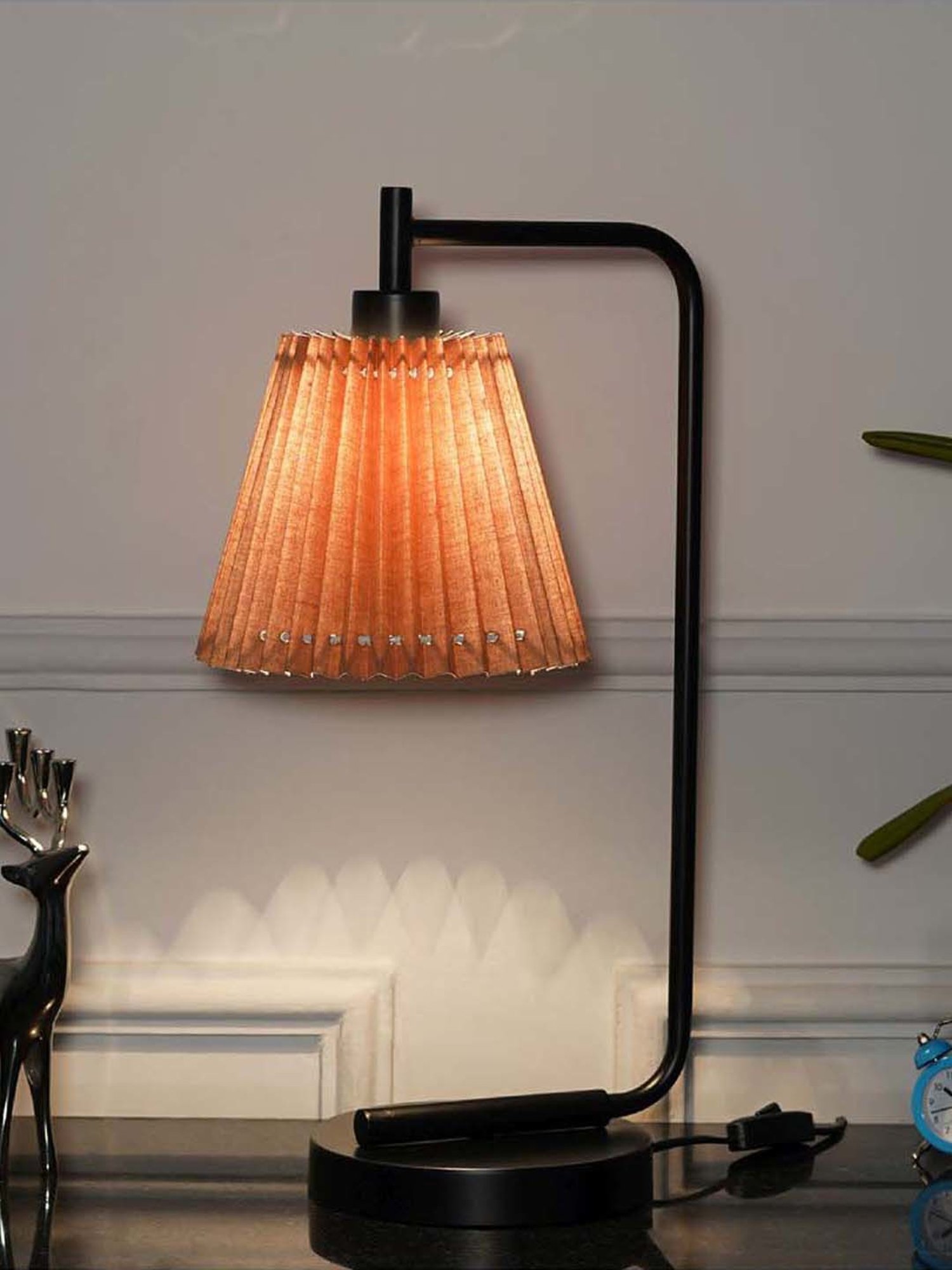 Kapoor Lamp Shades Black Metal Bond Study Table Lamp With Pleated Shade