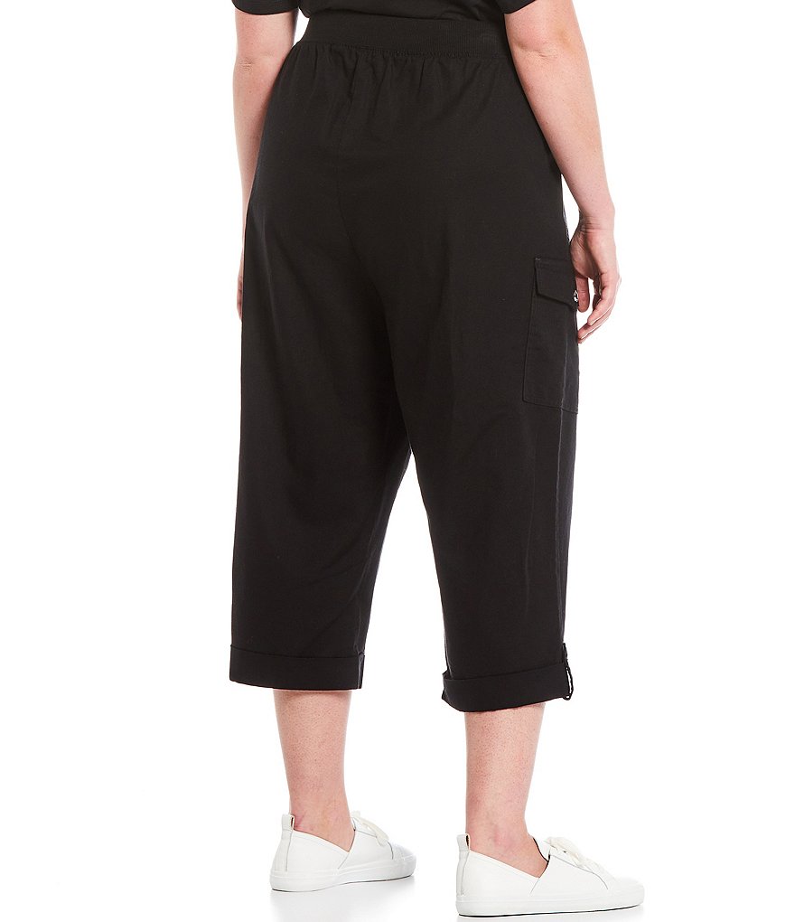 Calvin Klein Plus Size Drawstring Waist Cuffed Hem Crop Cargo Pants