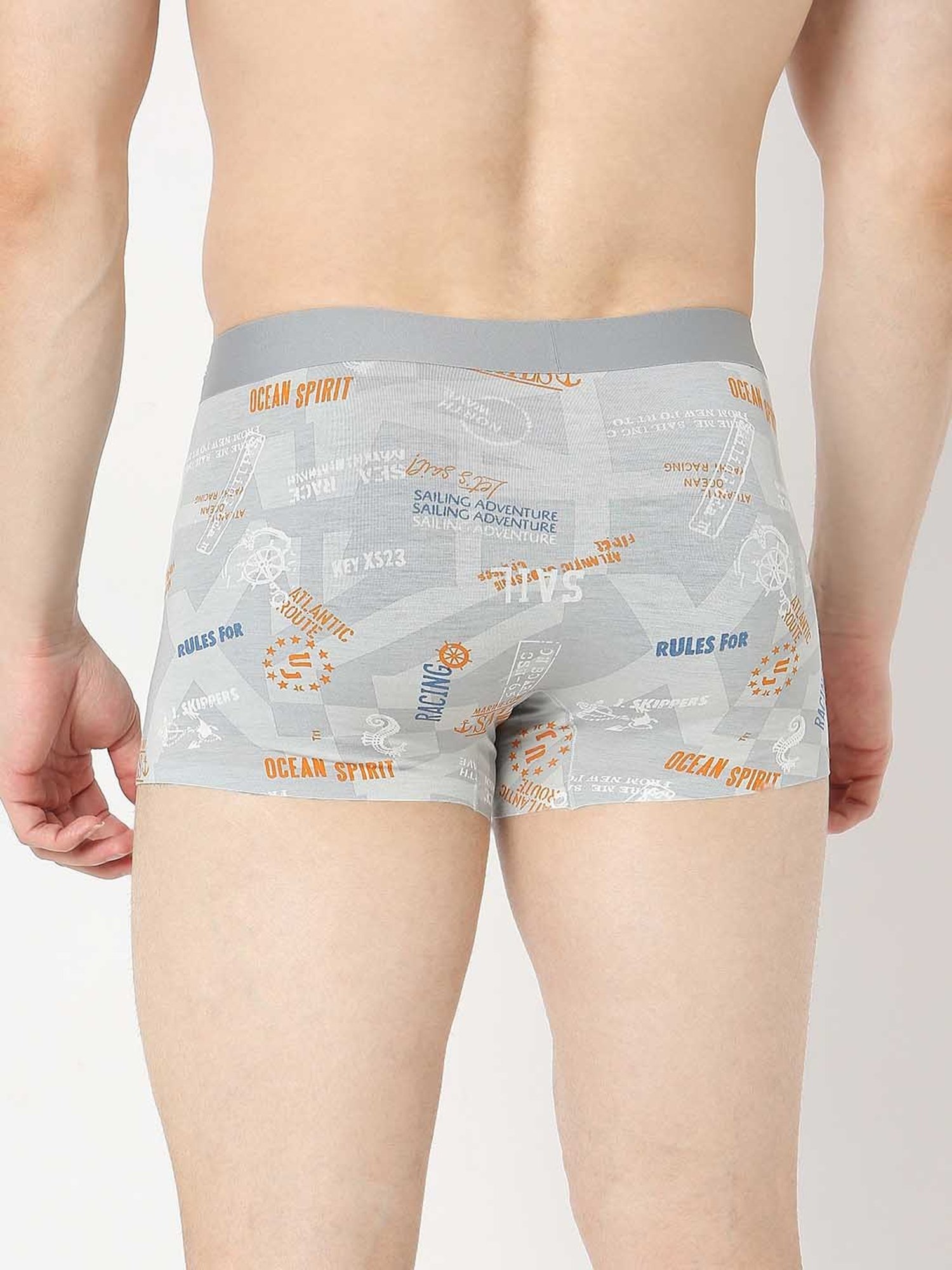 UnderJeans by Spykar Light Grey Regular Fit Printed Trunks