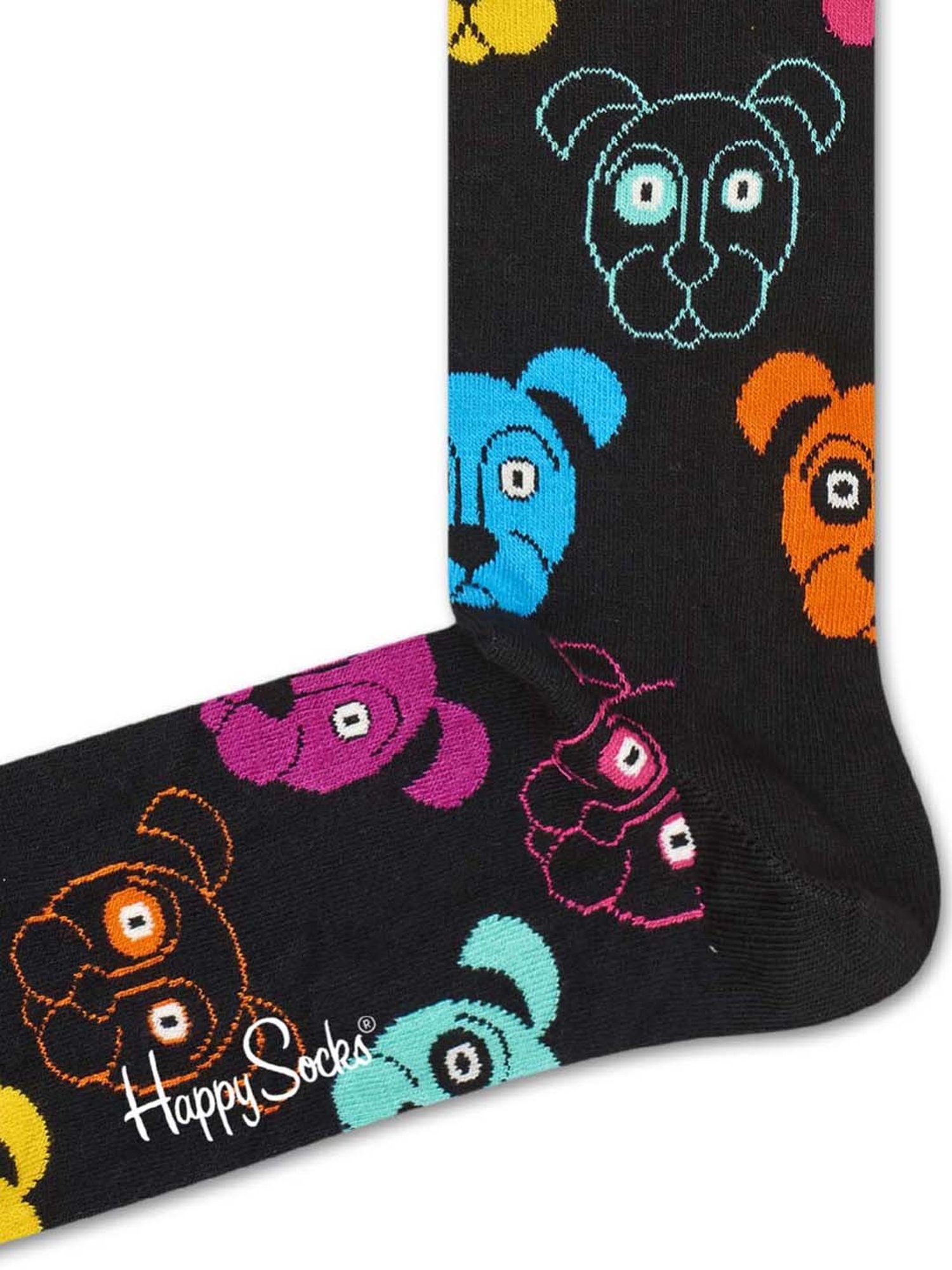 Happy Socks Dog Black Cotton Printed Socks (36-40)