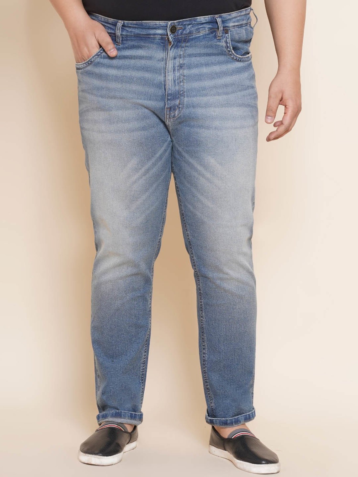 John Pride Blue Regular Fit Lightly Washed Plus Size Jeans