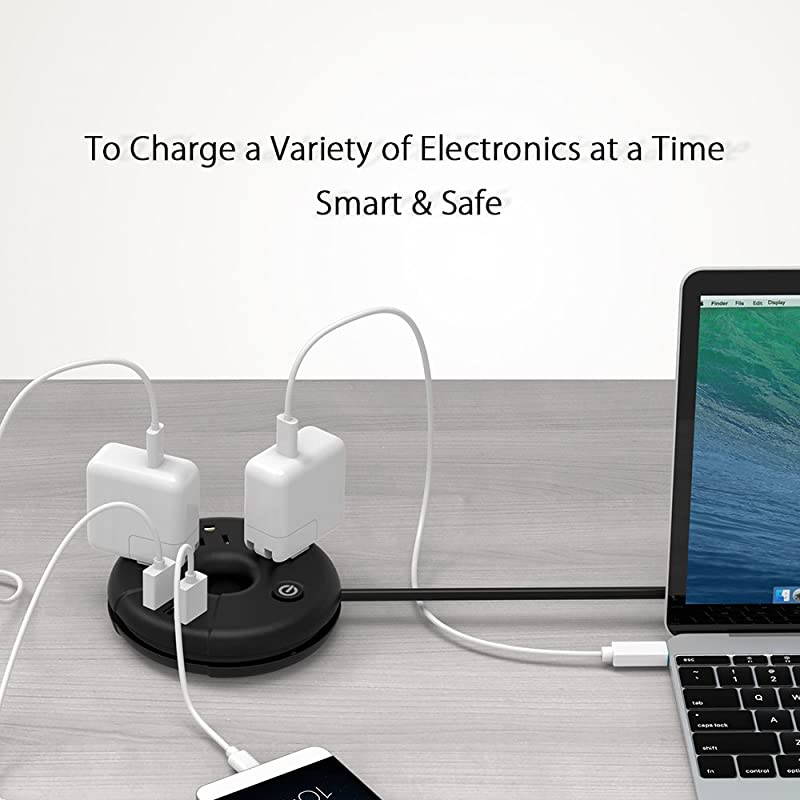 Travel Power Strip  Portable Charging Station 3 USB Without Surge Protector Short Extension Cord 15 inch Compact for Home Office Cruise Ships Business Trip Hotels Black