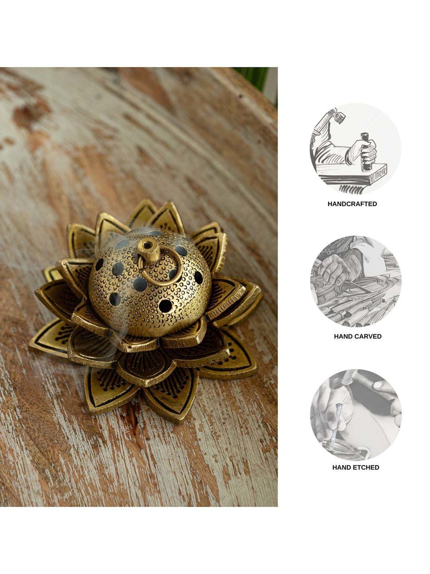 ExclusiveLane Golden Brass Lotus Dhoop Dani Handcarved Incense Burner