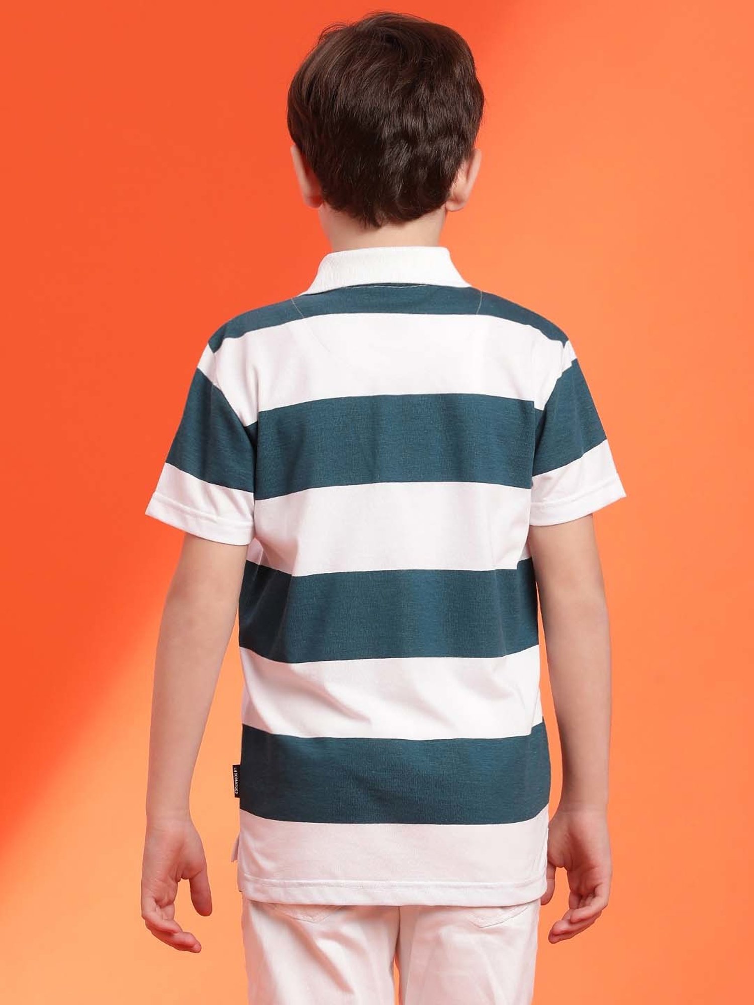Lil Tomatoes Kids Teal Blue & White Striped Polo T-Shirt