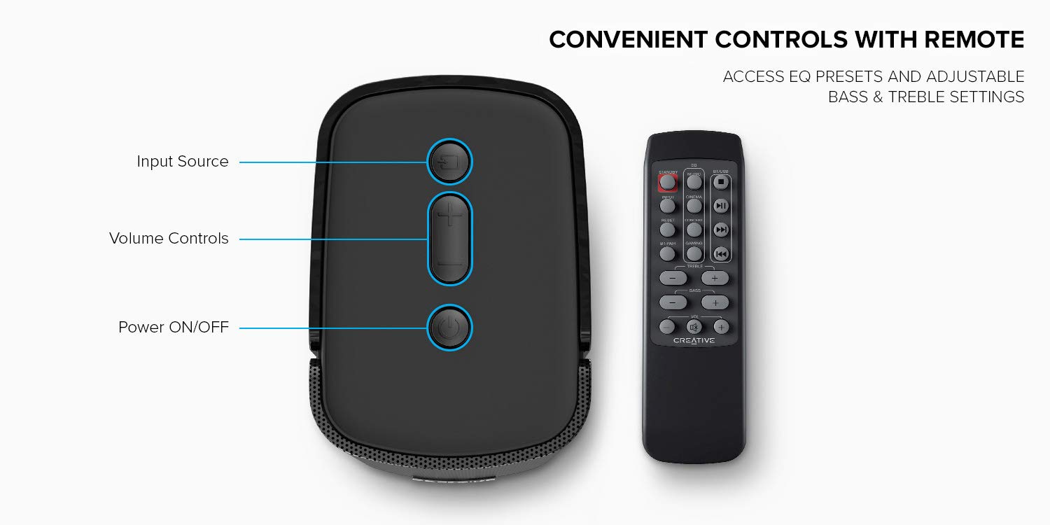 Creative T100 2.0 Compact Hi-Fi Desktop Speakers, up to 80W Peak Power with Bluetooth 5.0, Optical-in, AUX-in, Wide Soundstage and Audio Clarity with Bass Control for Computers and Laptops (Black)