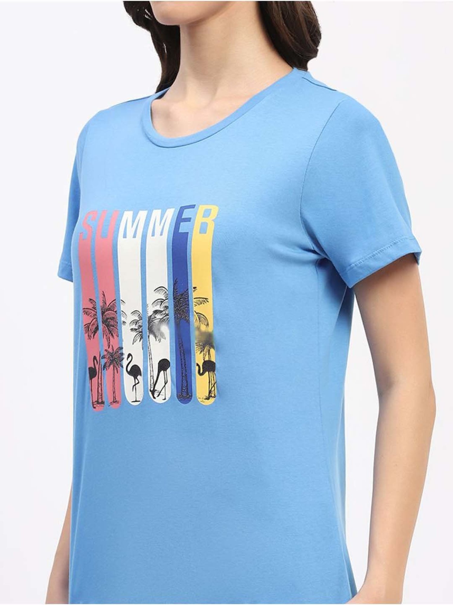 MADAME M Secret Blue Cotton Printed T-Shirt Pyjamas Set