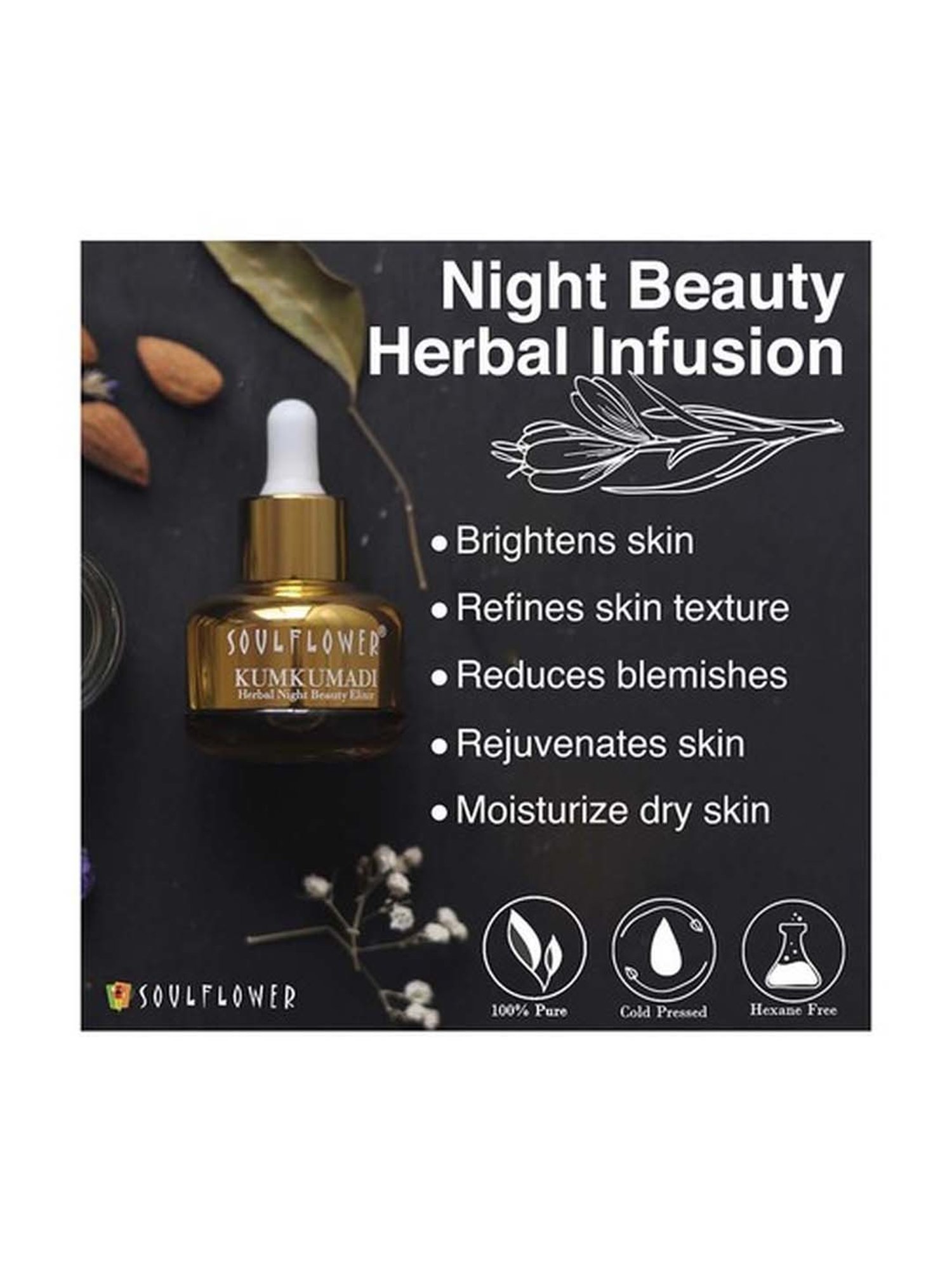 Soulflower Pure & Natural Kumkumadi Night Beauty Elixir - 30 ml