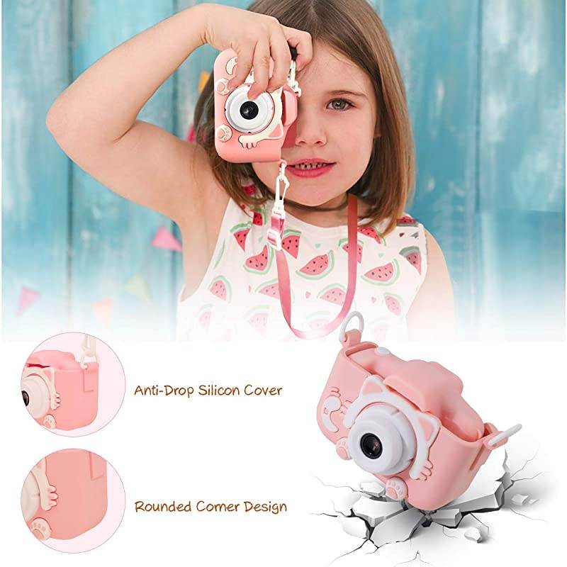 Kids Camera for Girls,  Digital Dual Camera, 2" IPS Screen HD 1080P Shockproof Children Video Camera Camcorder for Age 3-14 Years Old Girls Boys Christmas Birthday Party, Pink