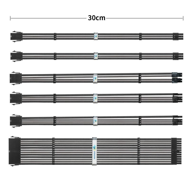 PSU Extension cable,HYMAVIN PSU Sleeved Cable, 16AWG White Braided ATX EPS PCI-E Extension Cable Kit with Combs for CPU GPU Power Supply Unit 30CM,4 + 4 pin, 6 + 2 pin, 24 pin ATX extension,White