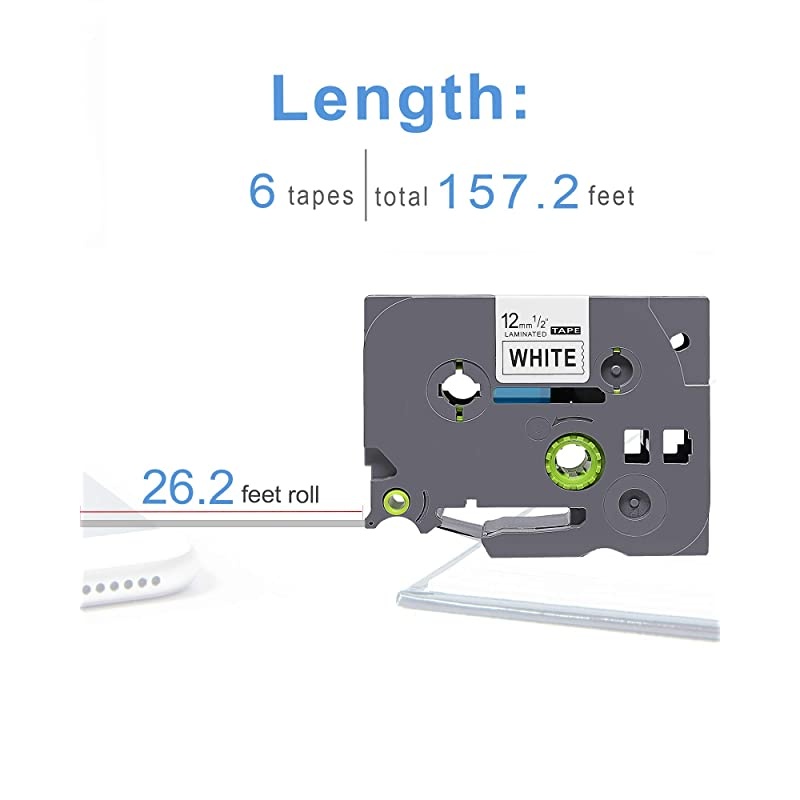 Laminated 12mm Label Tape 6 Pack  Replace with Brother P Touch Tape TZ TZe231 Black on White 047 inch to use with PTouch Cube D600 H110 D210 Labeller 262 ft Roll