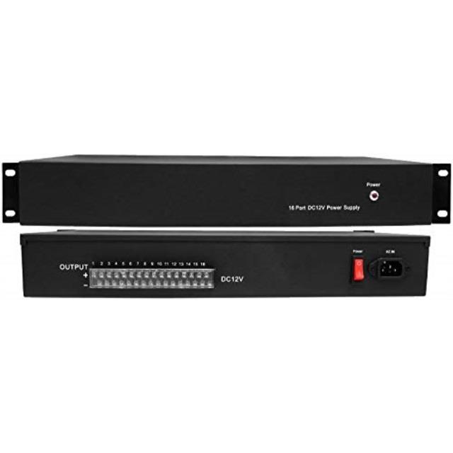 hdview cctv distributed power supply box for security camera, ptc resetable fuse [no fuse burn], key lock, rack mount (18 ports