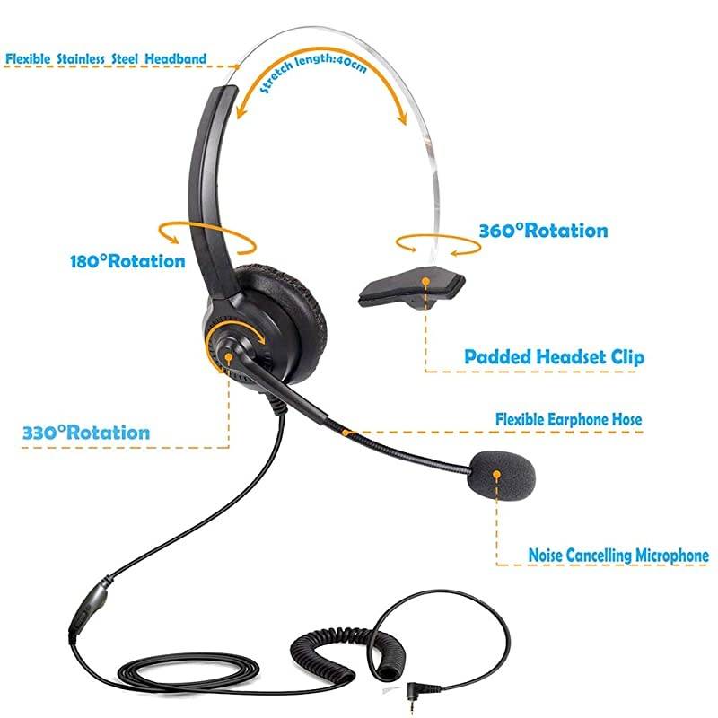 25mm Telephone Headset Monaural with Noise Cancelling Microphone for DECT ATampT ML17929 Vtech Panasonic KXT7630 Polycom Clarity XLC34 Office IP and Cordless Dect PhonesT10