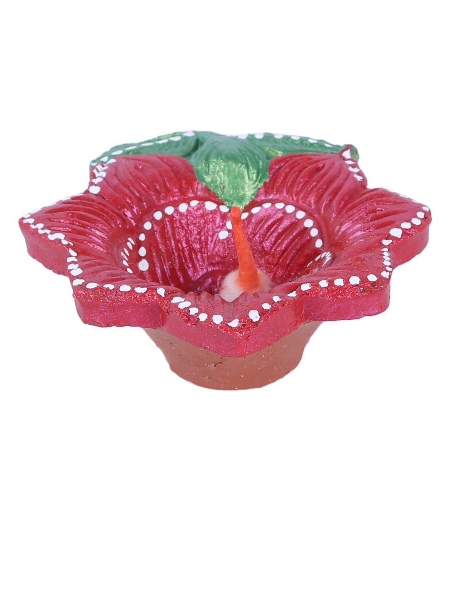 Aapno Rajasthan Red & Green Teracotta Floral Design Diyas for Diwali - Set of 4
