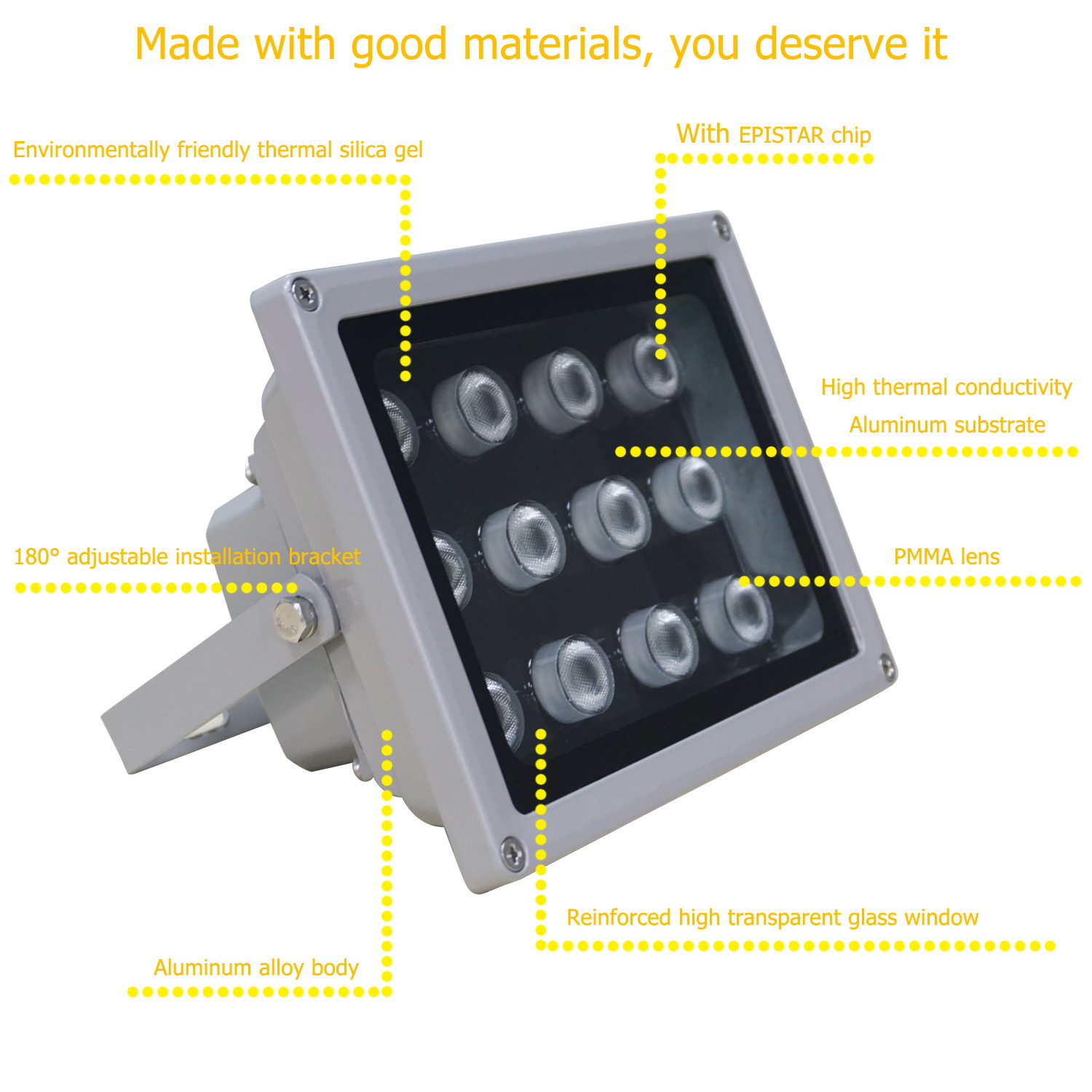 AUTENS IR Illuminator, 850nm 12-Led Wide Angle IP67 Waterproof Night Vision IR Infrared Light for IP Camera CCTV Analogue Security Surveillance Camera with 12V DC Power Adapter (90 Degree)