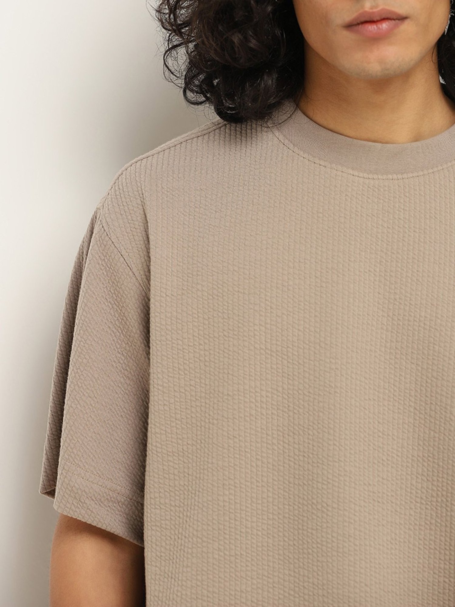 Studiofit by Westside Plain Taupe Relaxed Fit T-Shirt