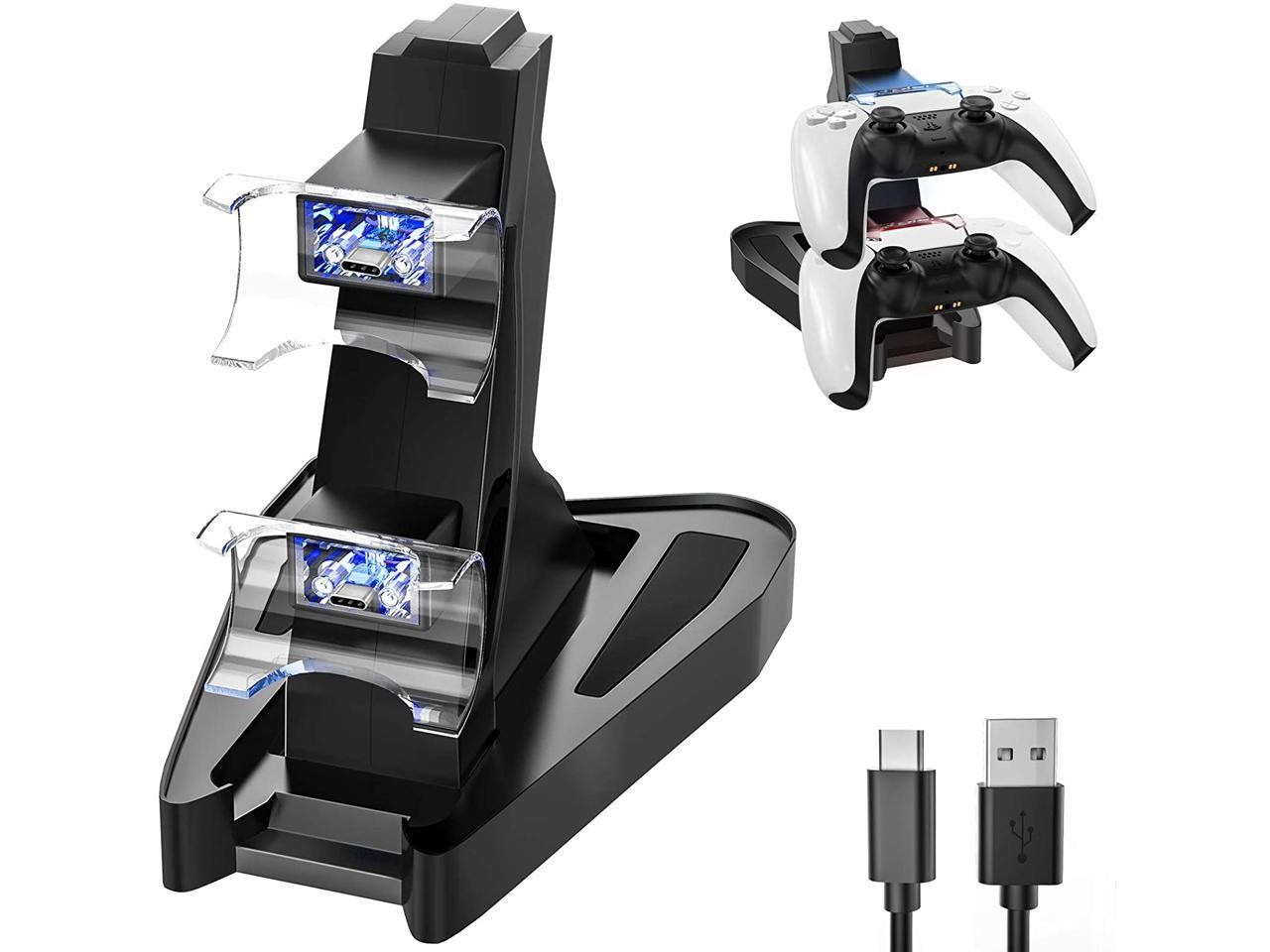 Charger for PS5 DualSense Wireless Controller, Charging Station with Dual USB C Ports & LED Indicator, Charger Stand Dock for Sony Playstation 5 Dualsense (Black)