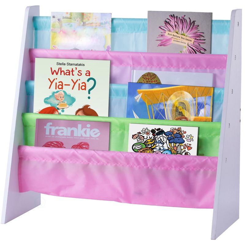 Basicwise 4 Tiered Colorful Lined Kids' Sling Magazine Book Rack