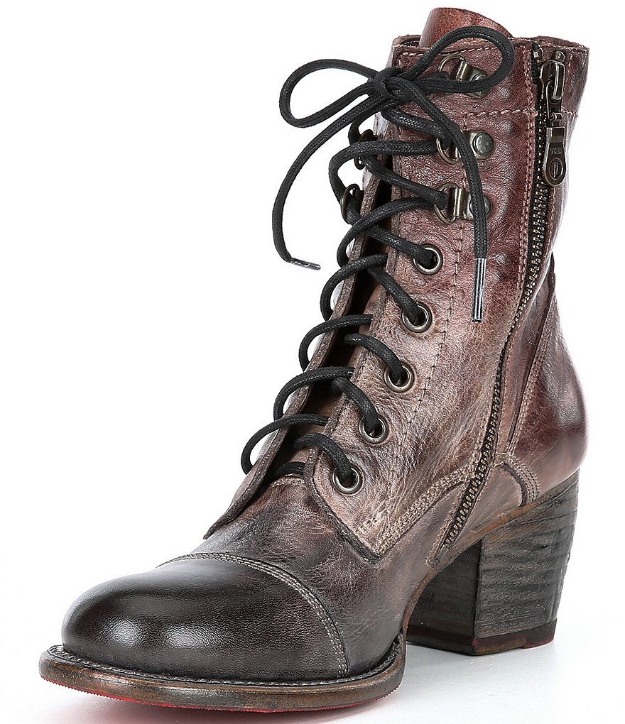 Bed Stu Judgement Leather Tie-Dye Block Heel Combat Boots