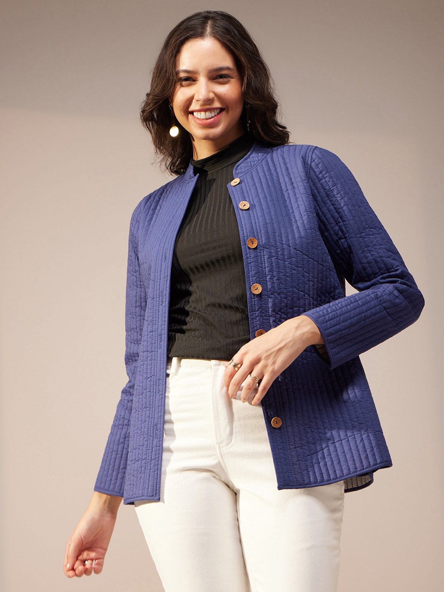 Pink Fort Navy Quilted Jacket