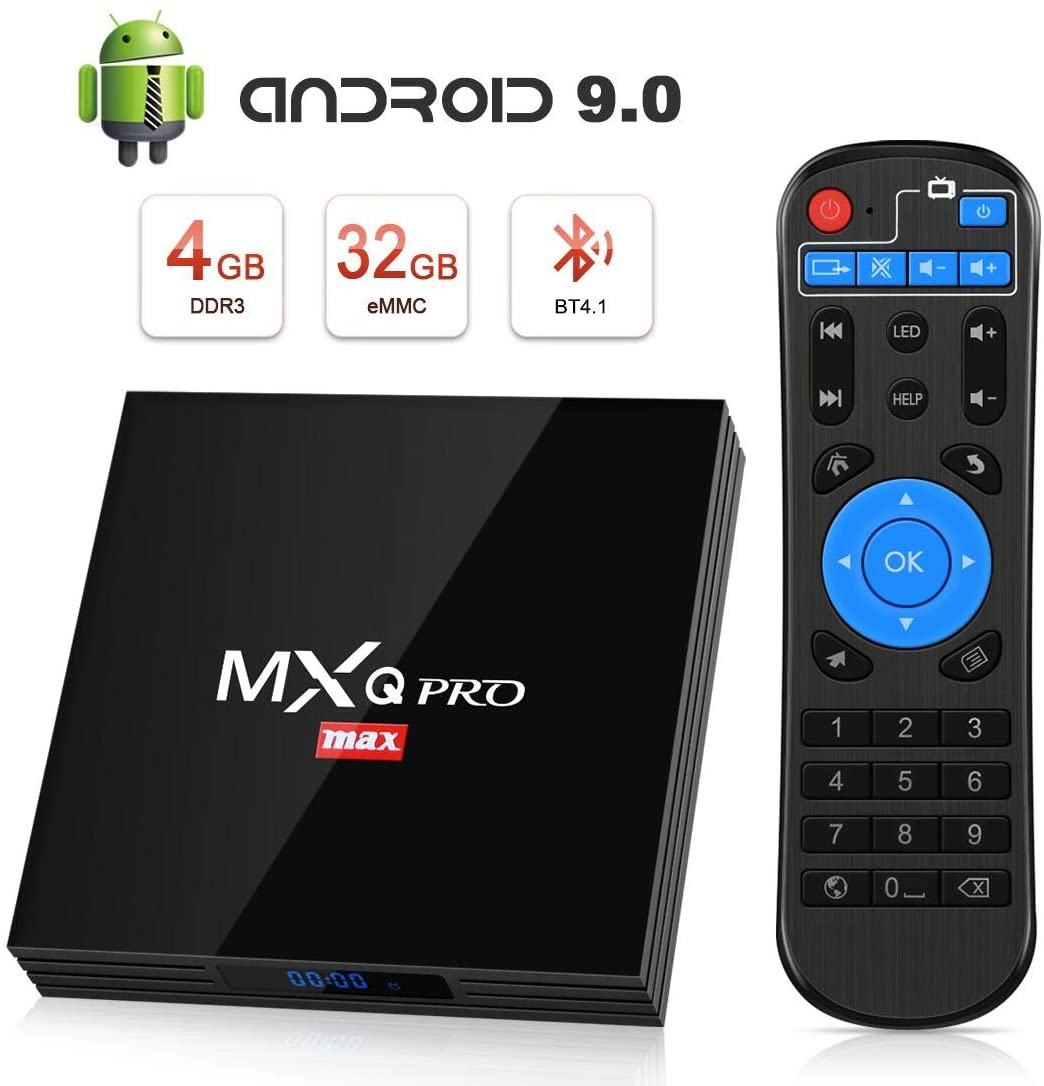 Android TV Box 9.0, Superpow MXQ PRO MAX S RK3328 Smart TV Box Quad Core, BT 4.1/4K UHD/3D/H.265/HDMI/USB 3.0/USB 2.0, Android Set-Top Box (4GB RAM+32GB ROM)