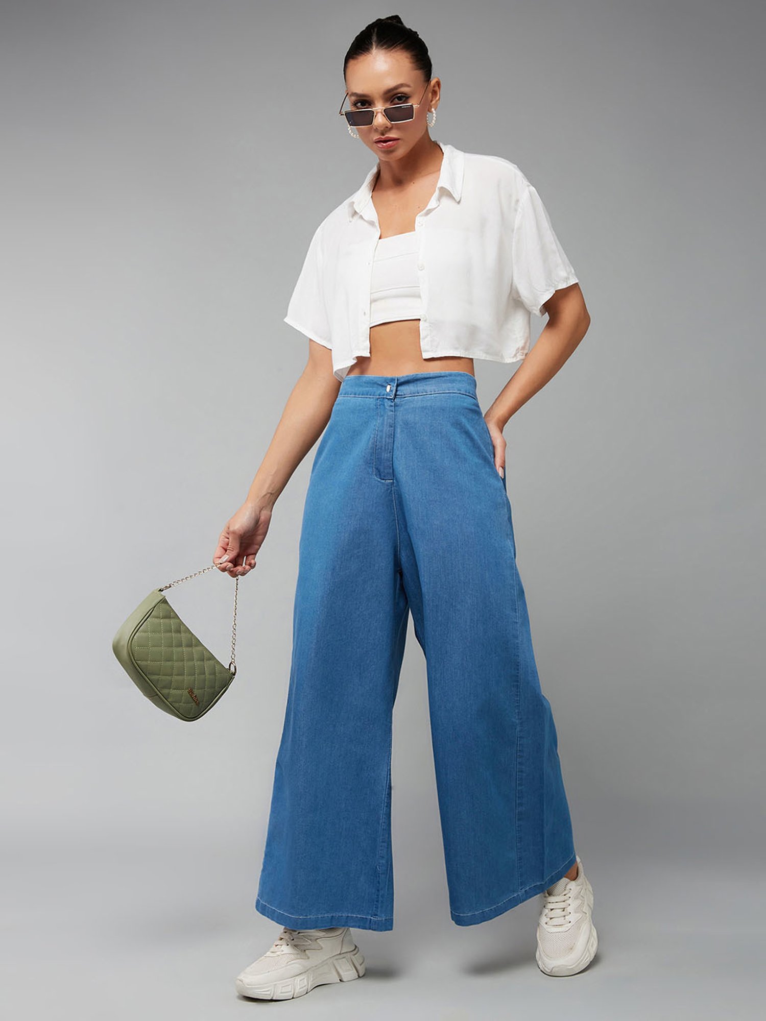 DOLCE CRUDO Blue Denim Relaxed Fit High Rise Jeans