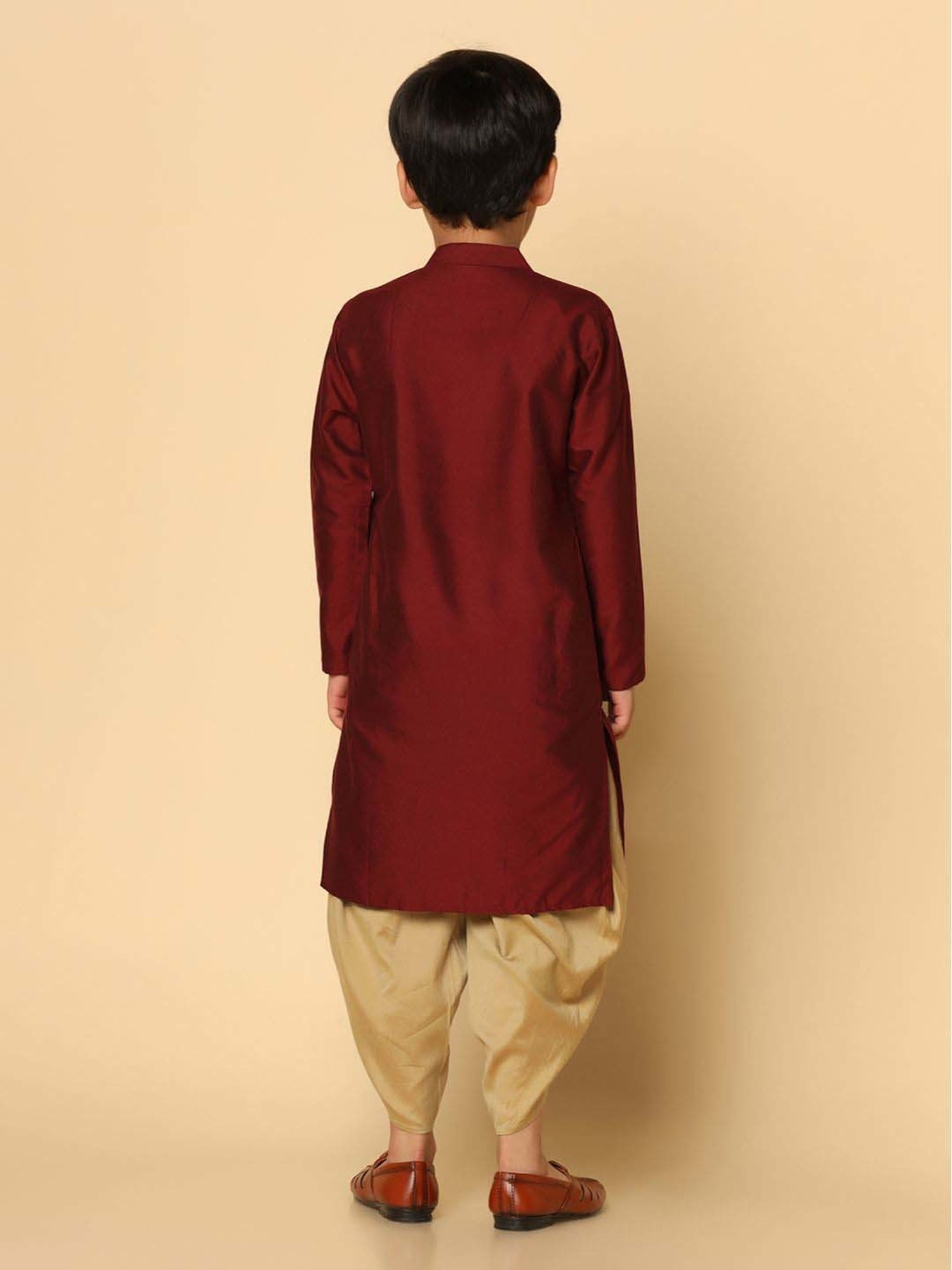 KISAH Kids Maroon & Golden Regular Fit Full Sleeves Kurta Set