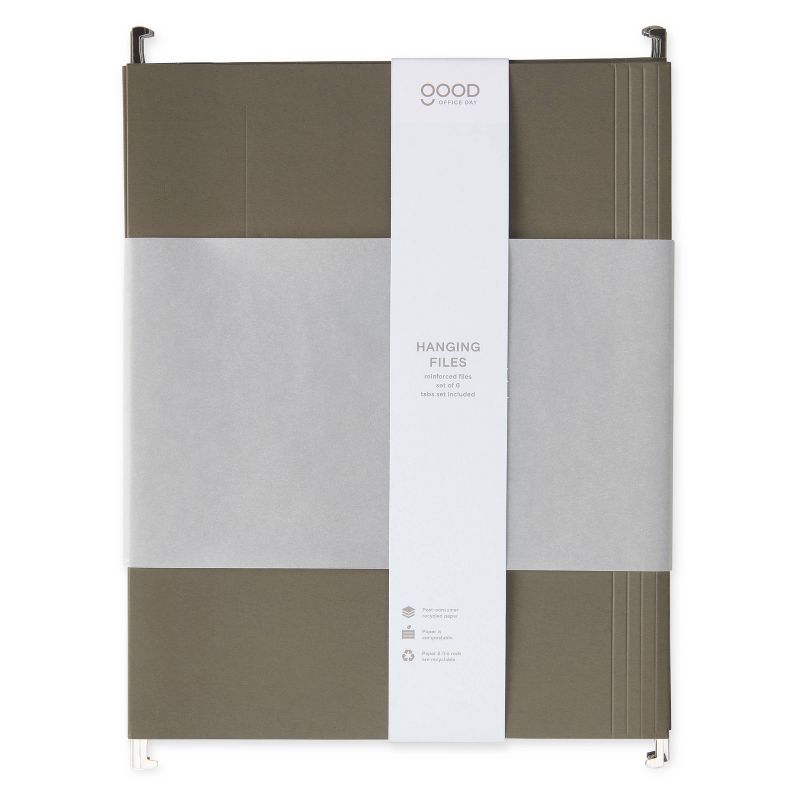 6ct Hanging Files with Tab Set Letter Size Charcoal - Good Office Day