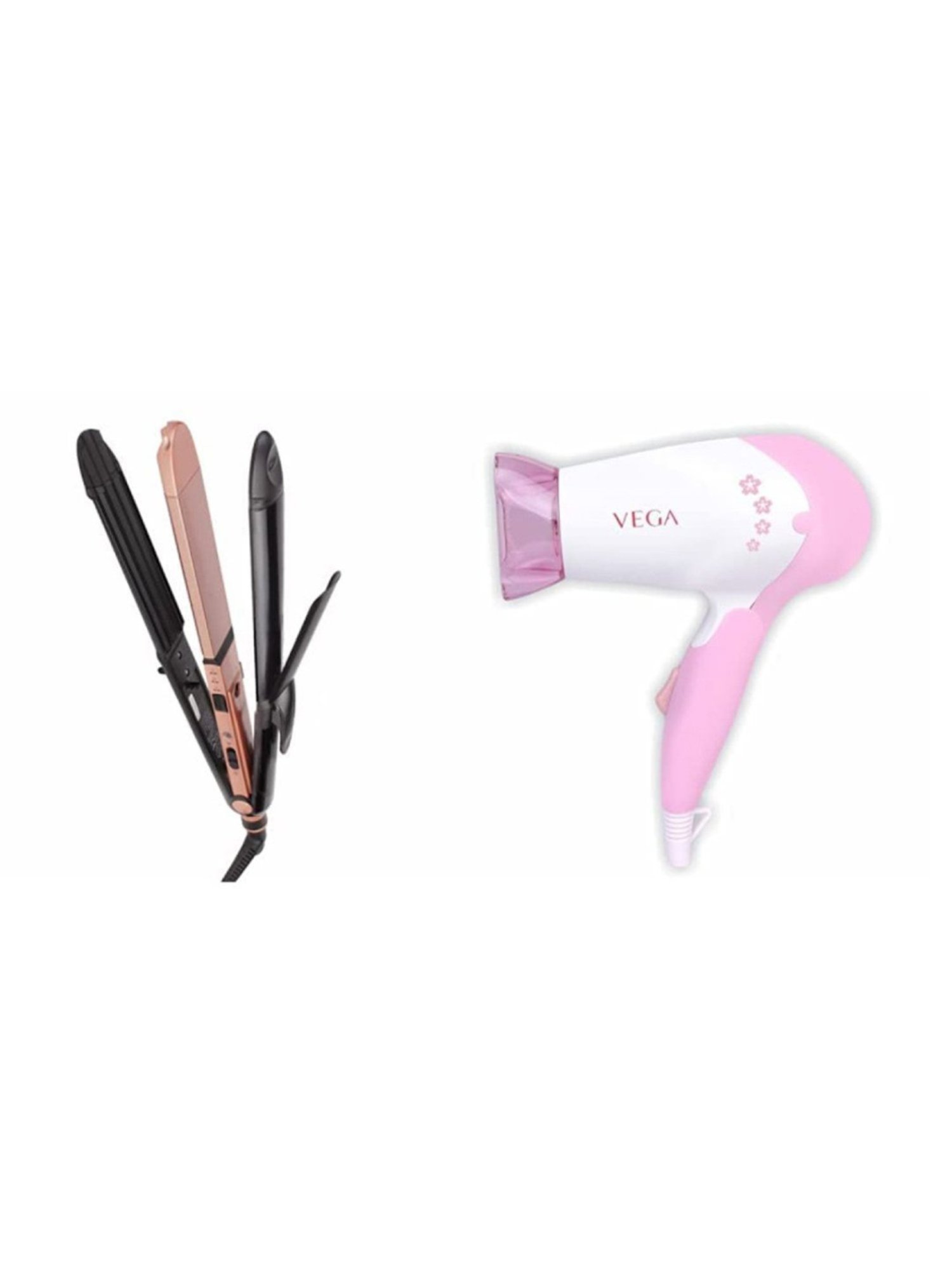 Vega 3 in 1 Keratin VHSCC-03 Hair Styler & Insta Glam VHDH-20 Hair Dryer Combo (Multicolor)
