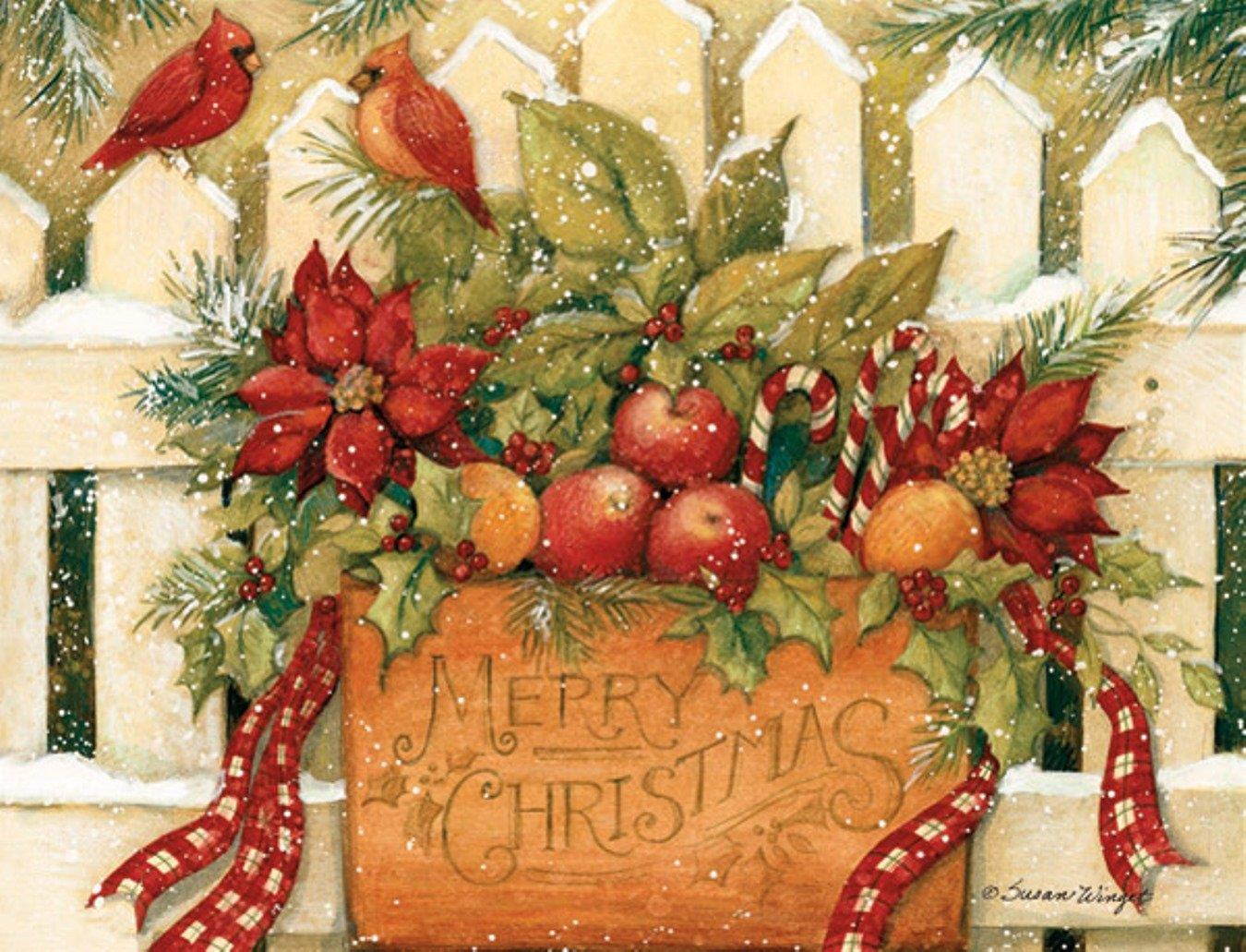 LANG 1004675 -"Merry Christmas Welcome", Boxed Christmas Cards, Artwork by Susan Winget" - 18 Cards, 19 envelopes - 5.375" x 6.875"
