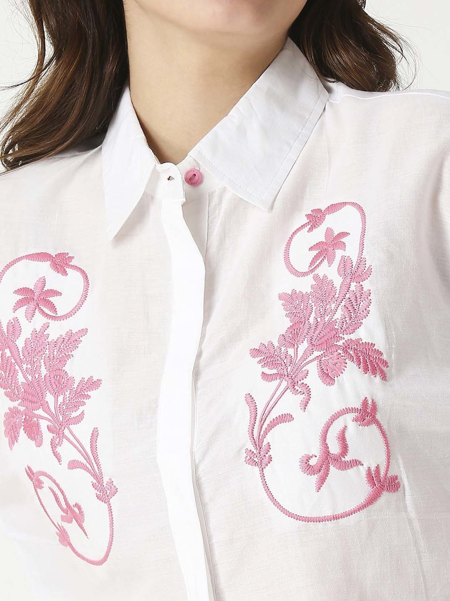 Remanika White Cotton Embroidered Shirt