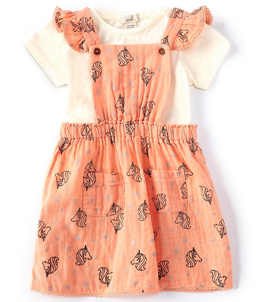 Peek Baby Girls 3-24 Months Short-Sleeve Tee & Unicorn Print Jumper Set