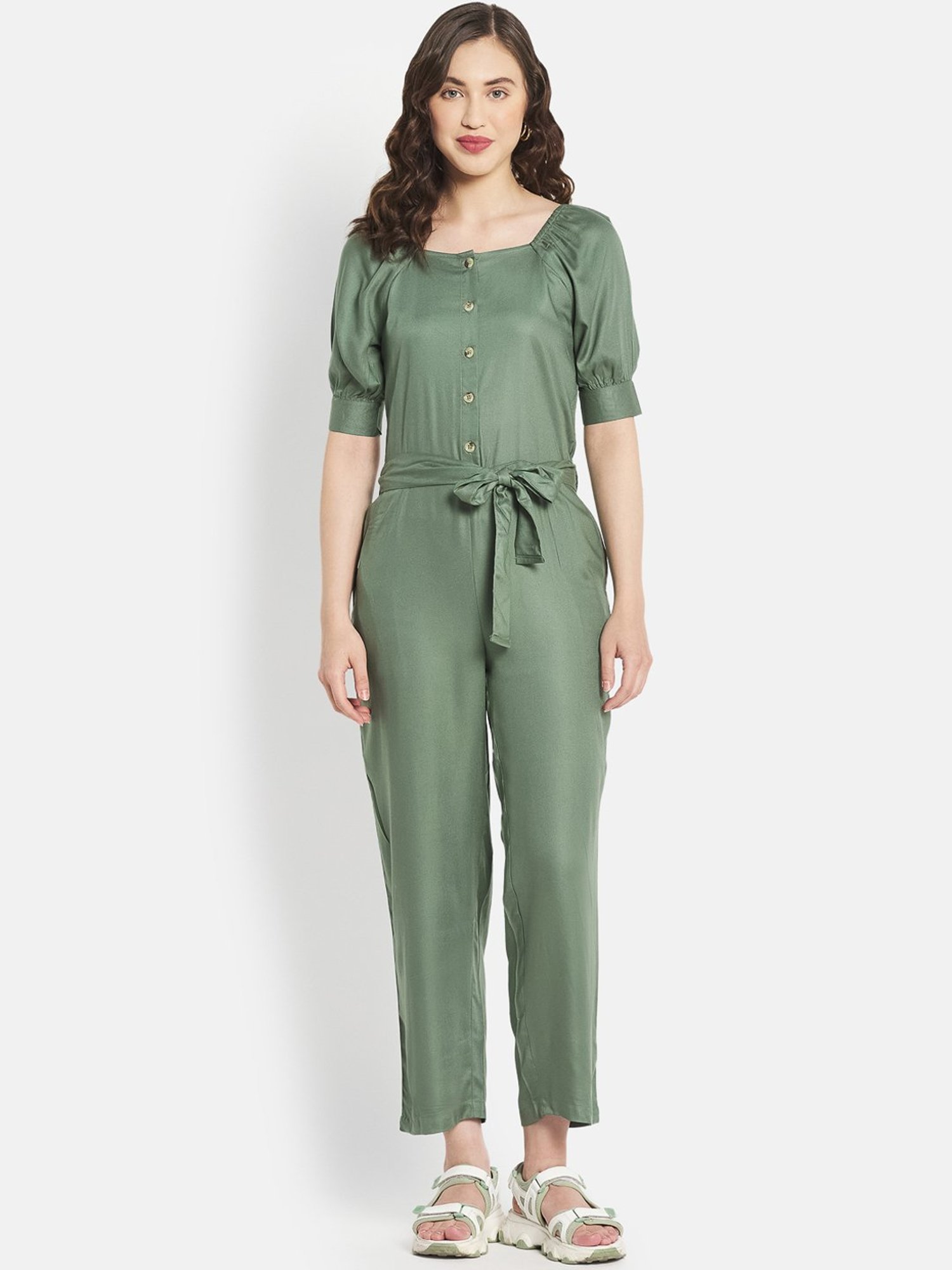 METTLE Olive Green Cotton Jumpsuit